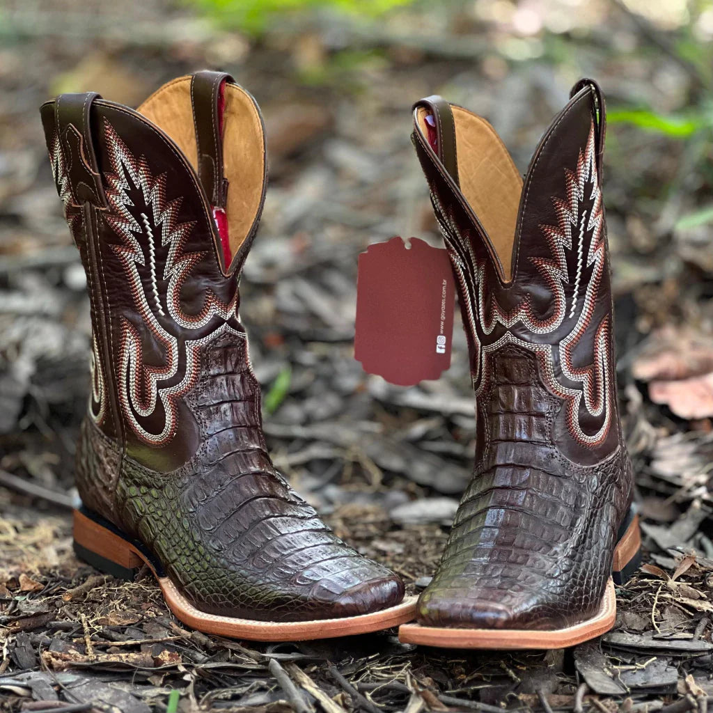 Bota Texana de Jacaré Goyazes Masculina Exótica Café - 244802-JC