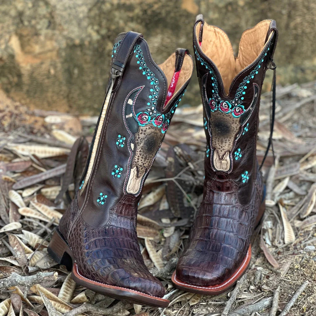 Bota Texana de Jacaré Goyazes Fem Exótica Barriga Café / Atlanta Café - 246401-JF