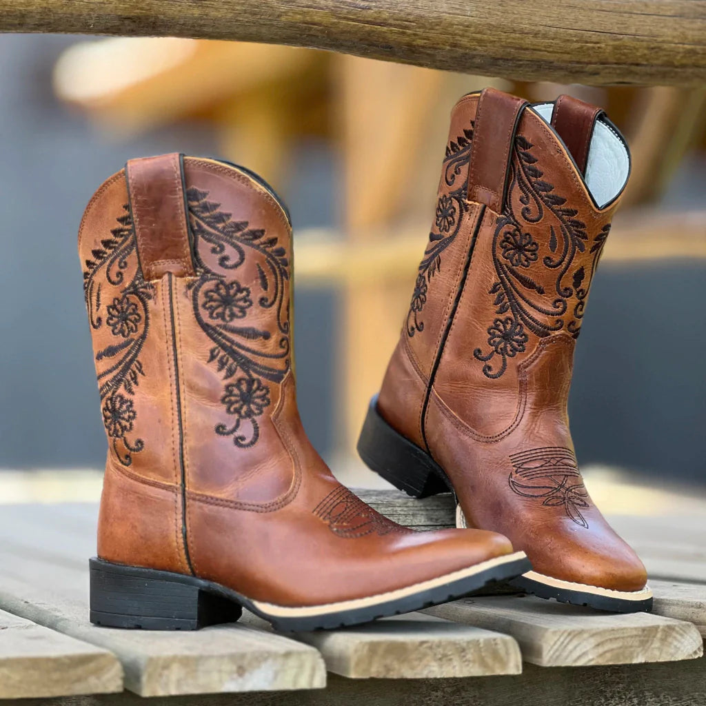 Bota Texana Made In Lida Feminina Mostarda Preto - BD520