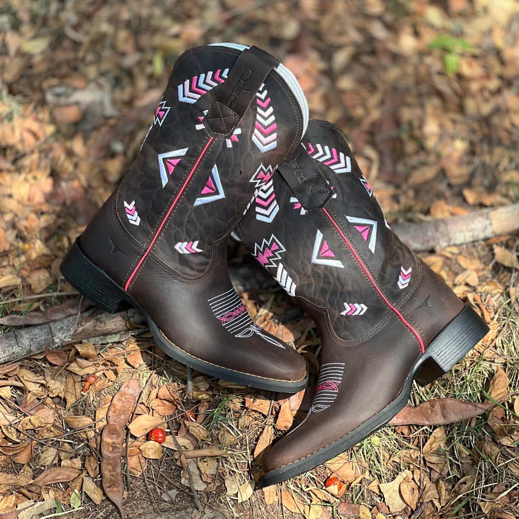 BOTA TEXANA TEX TEAM DHR CAFÉ/MARROM BORD PINK - D376
