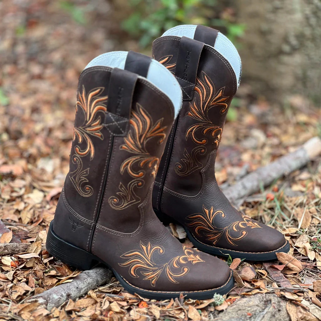 BOTA TEXANA TEX TEAM DHR FEM CAFÉ BORDADA - TR316