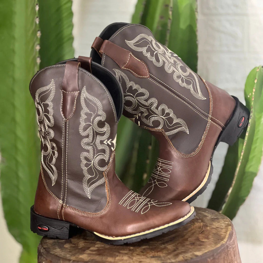Bota Texana Tex Team Masculina Café/ Tabaco - Tribal
