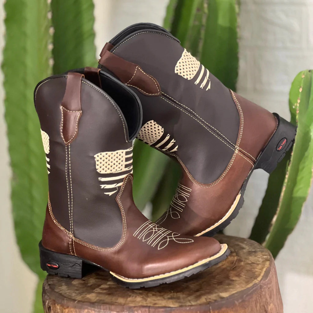 Bota Texana Tex Team Masculina Café/ Tabaco - Eua